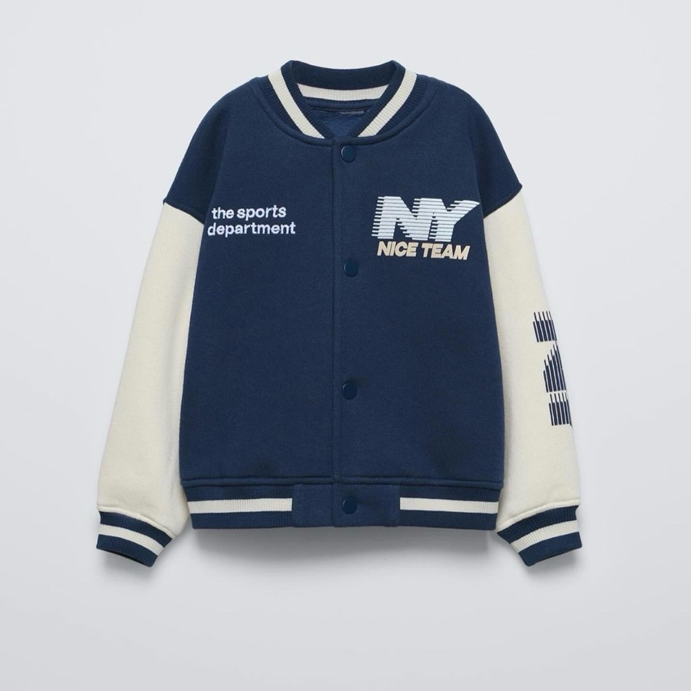 Zara Kids Blue and White Varsity Sports Jacket, Sz 5